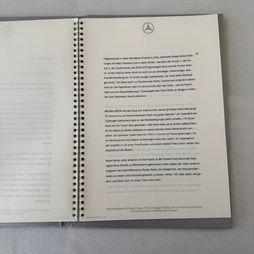 1996 Mercedes Marlboro Indy Car Racing Press KIt Paul Tracy Emerson Fittipaldi