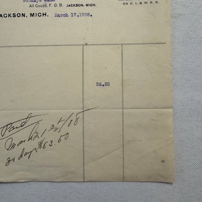 1908 Empire Cream Separator Company Document Invoice Letterhead Bloomfield NJ