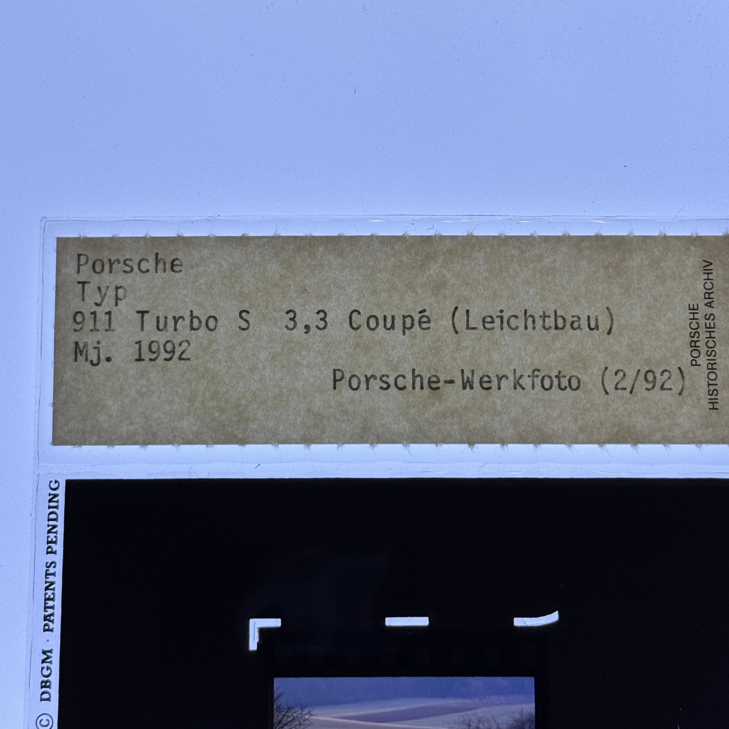 1992 Porsche 911 Turbo S 3.3 Coupe Leichtbau Factory Photo Slide Transparency