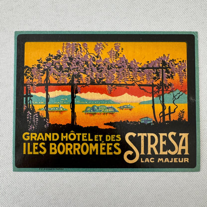 Vintage Hotel Travel Luggage Label Regina Palace Stresa Lac Majeur Italy