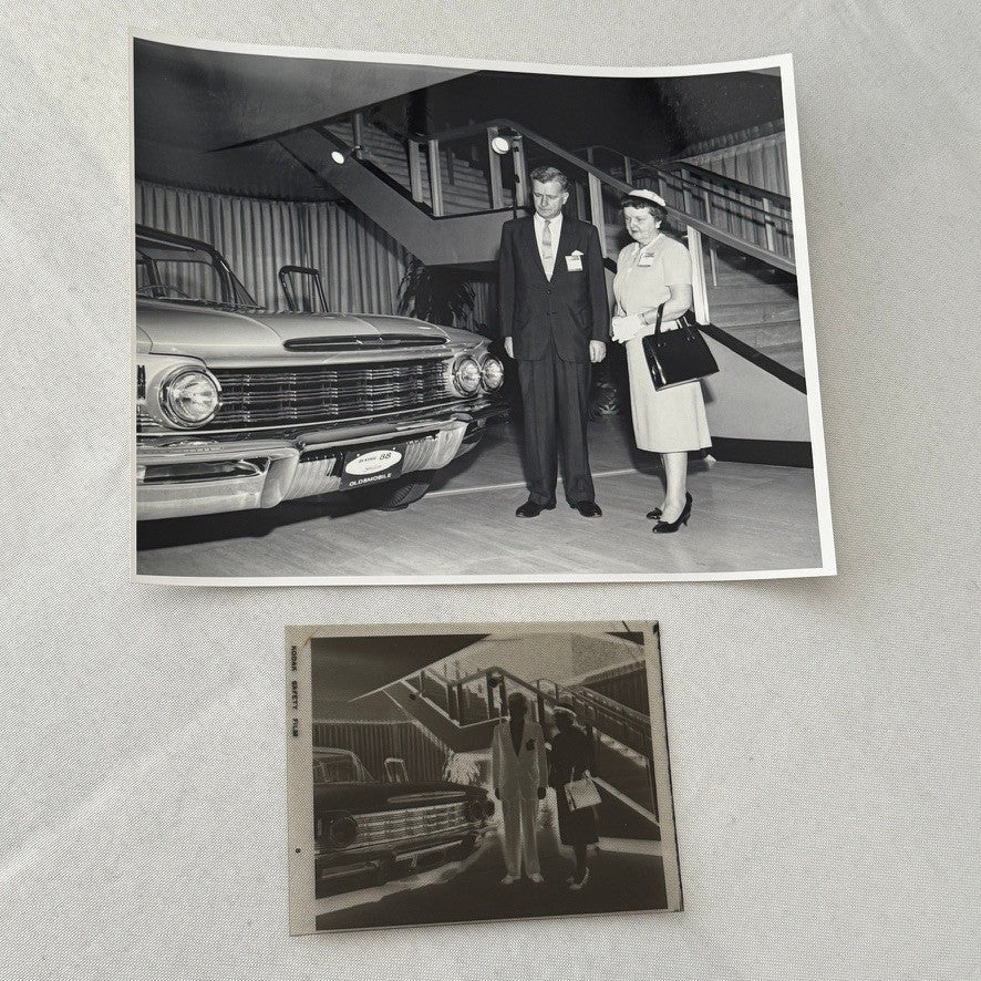 Vintage Oldsmobile Car in Snow Photo NEGATIVE with Print Automobile Photograph