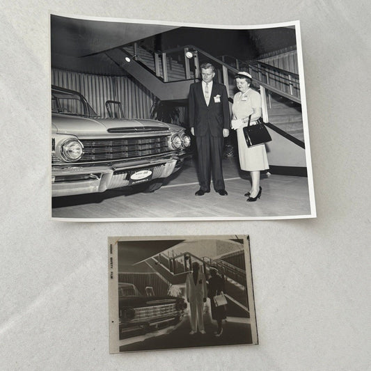 Vintage Oldsmobile Car in Snow Photo NEGATIVE with Print Automobile Photograph