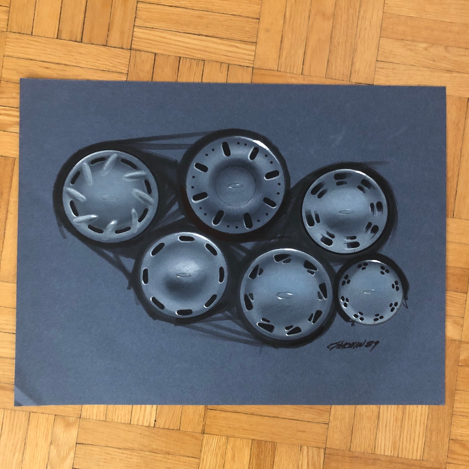 Car Styling Concept Illustration Art Drawing Sketch Vintage Lot 7x Ford Wheels
