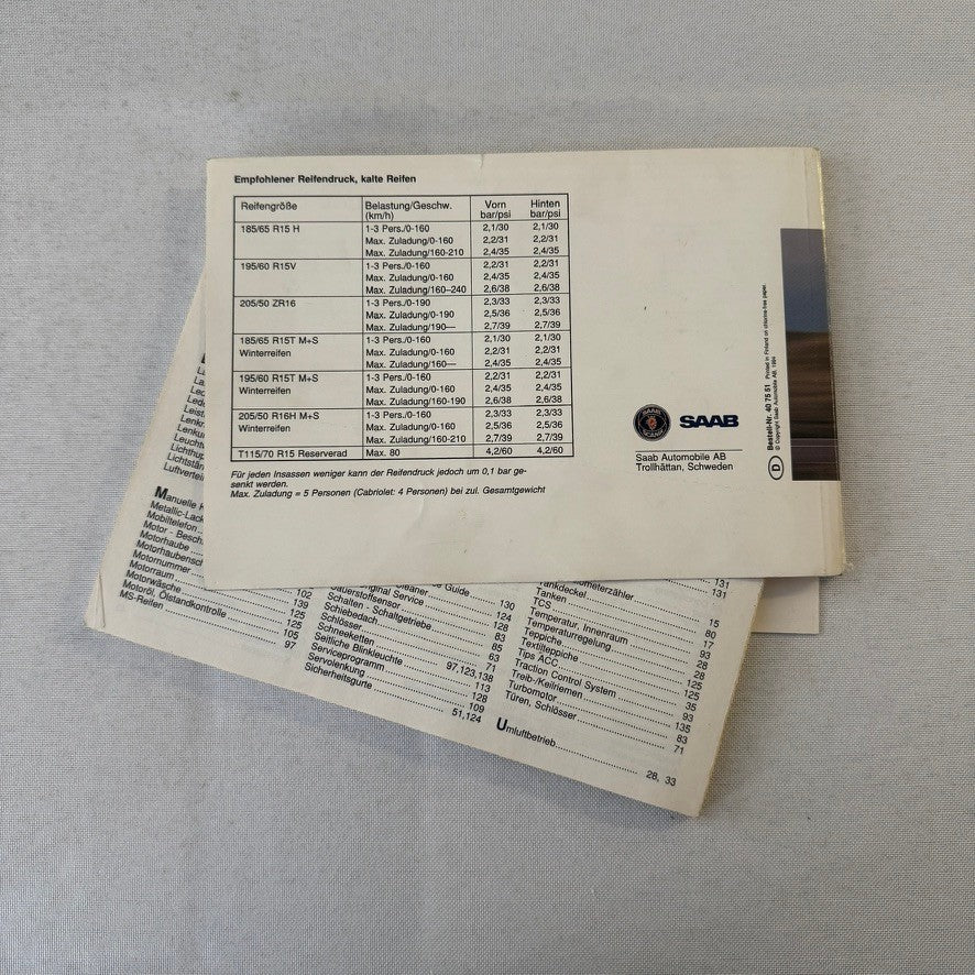 1995 Saab 900 Car Owners Manual Pouch GERMAN Text