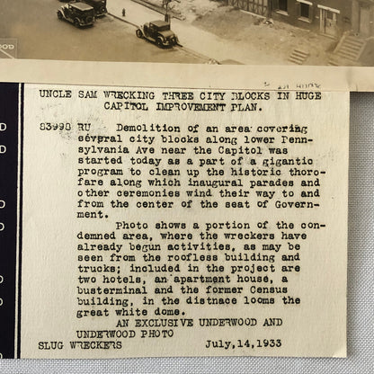 Press Photo Photograph Washington Capitol Construction Demolition 1933 Cars