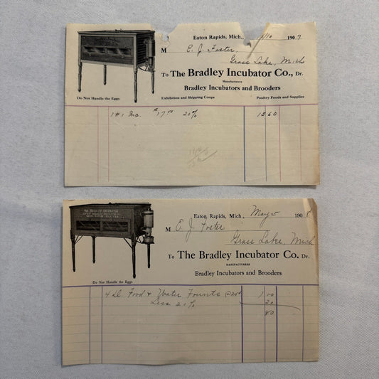 1908 Bradley Incubator Company Eaton Rapids Michigan Invoice Document Antique