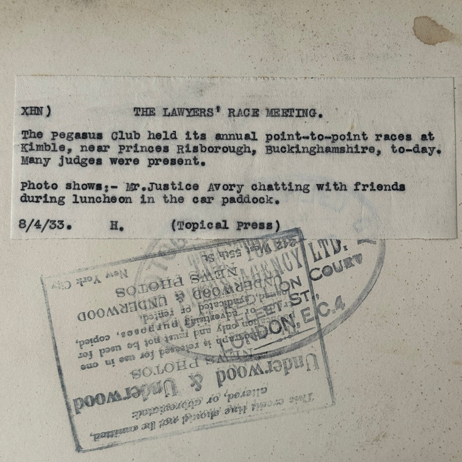 Press Photo Photograph Pegasus Club Car Rally Rallye Lawyers Race Lawyer 1933