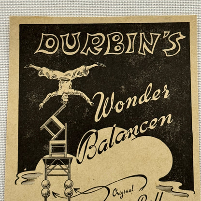 Vintage Circus Balancing Act Acrobat Advertising Card Durbins Production