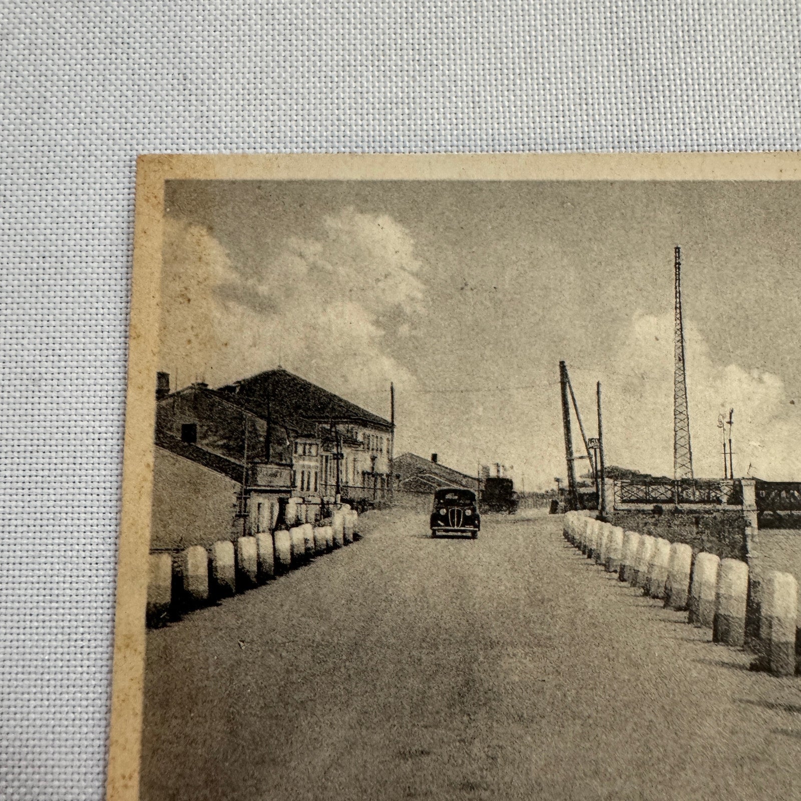 Vintage Italian Postcard Post Card Cavarzere Ponte Sull'Adige Car Automobile