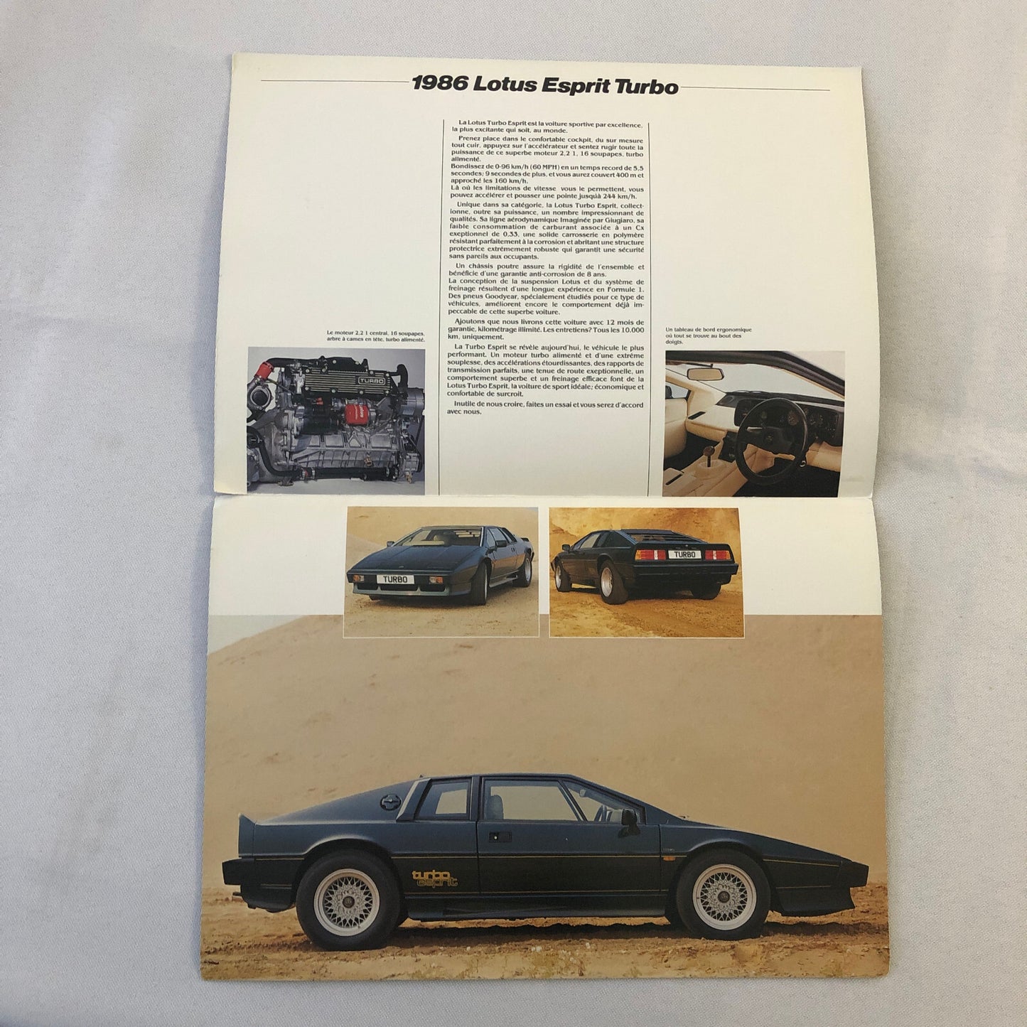1986 Lotus Esprit Turbo Sales Brochure Vintage FRENCH TEXT