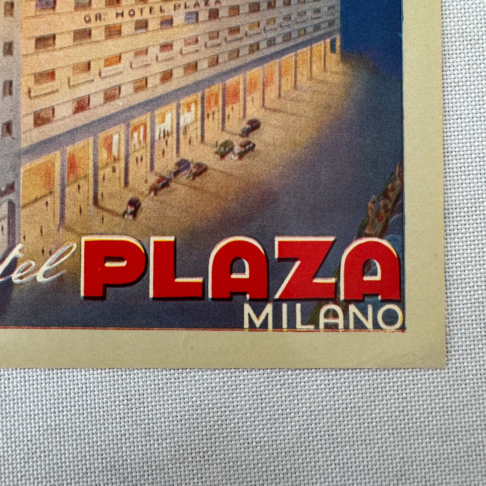 Vintage Hotel Travel Luggage Label Hotel Plaza Milano Milan Italy Italian