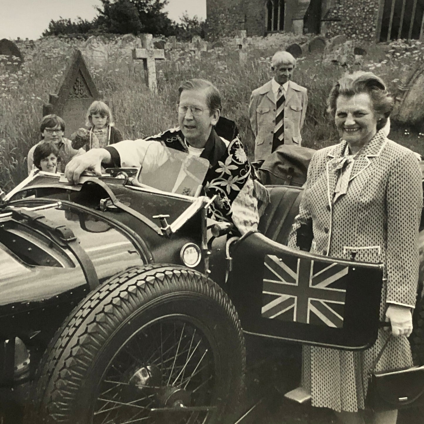 Antique Bentley Car with Church Clergy Press Photo Photograph Print 