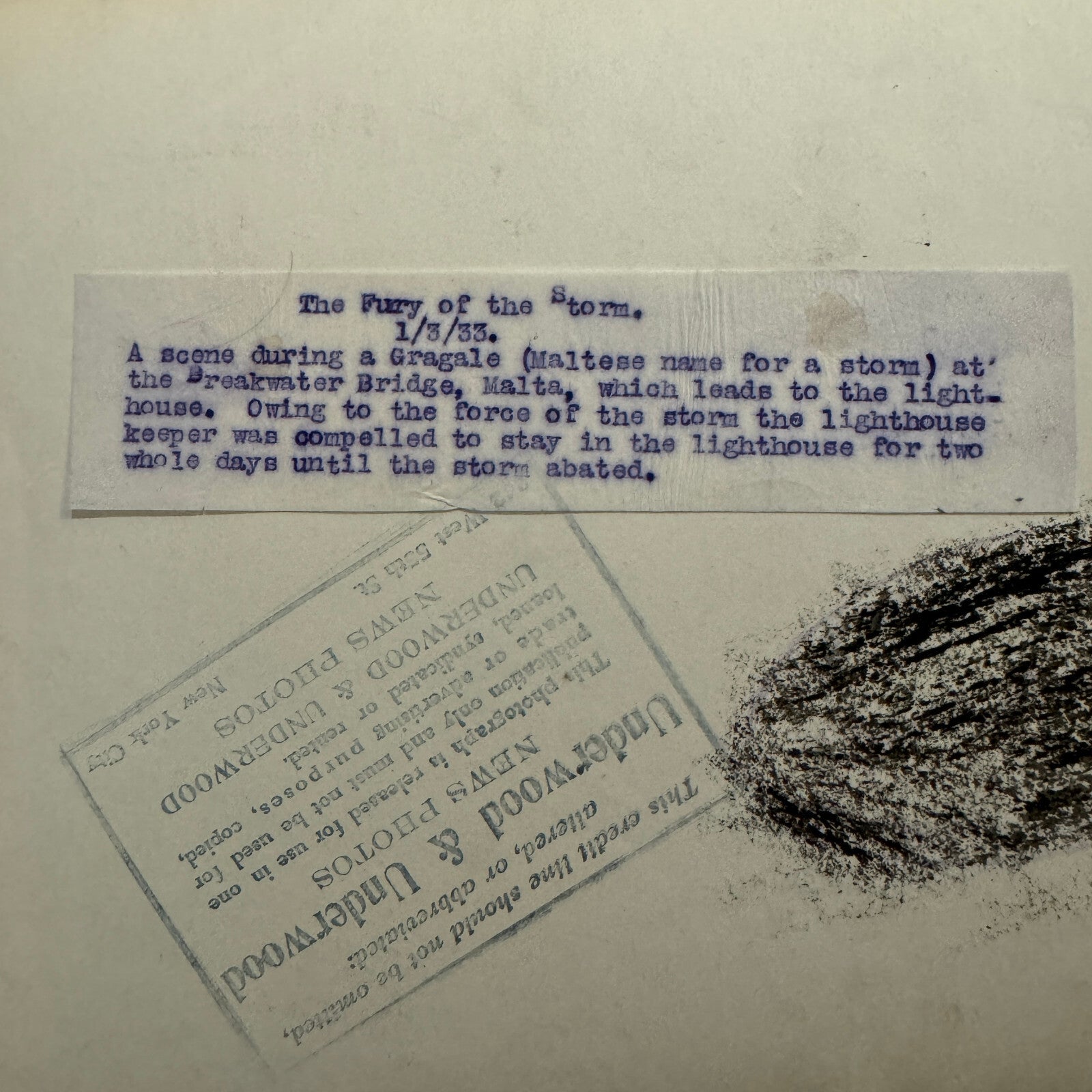 1933 Press Photo Photograph Large Storm in Malta Lighthouse Light House