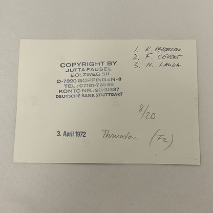 Vintage Racing Photo 1972 Niki Lauda Francois Cevert Ronnie Peterson F2 Thruxton