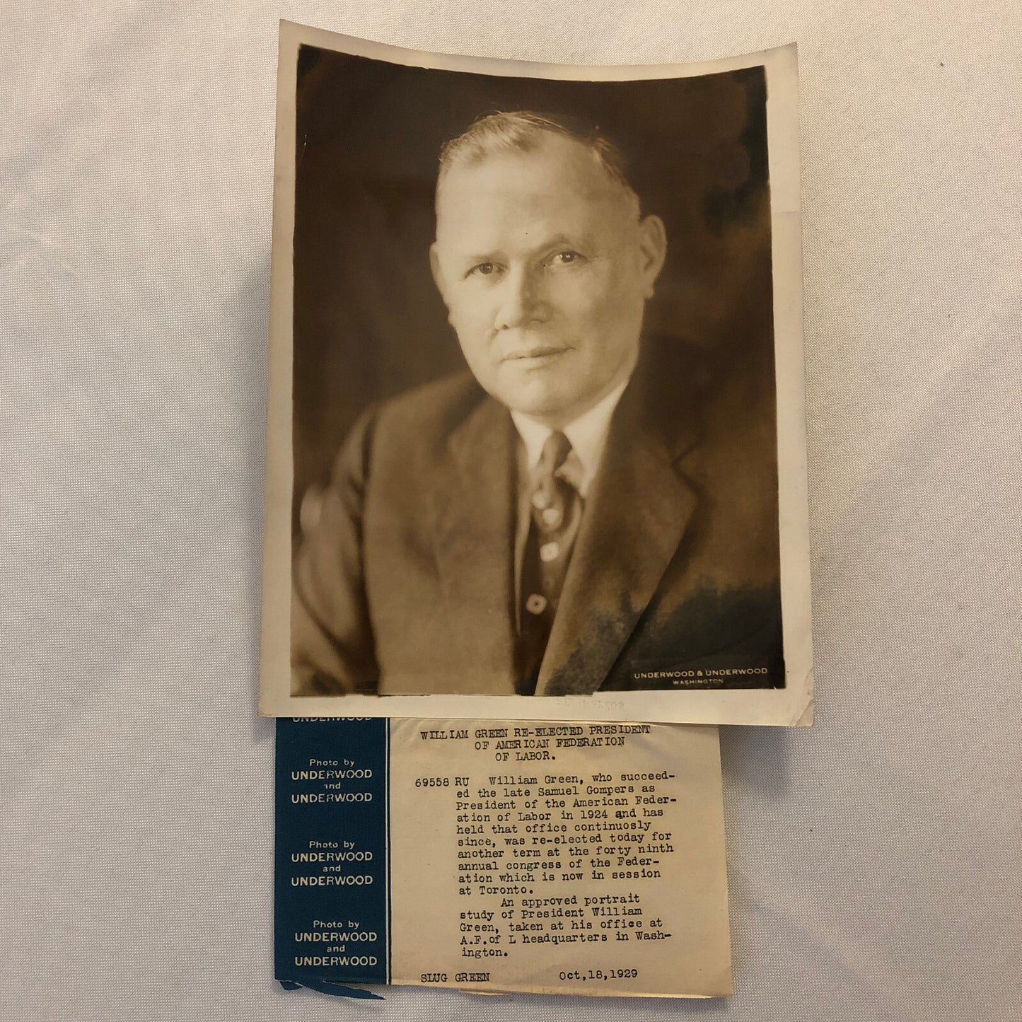 Press Photo Photograph American Federation of Labor President William Green 1929