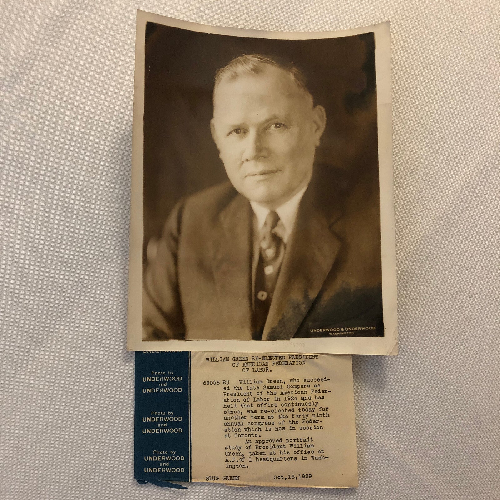 Press Photo Photograph American Federation of Labor President William Green 1929