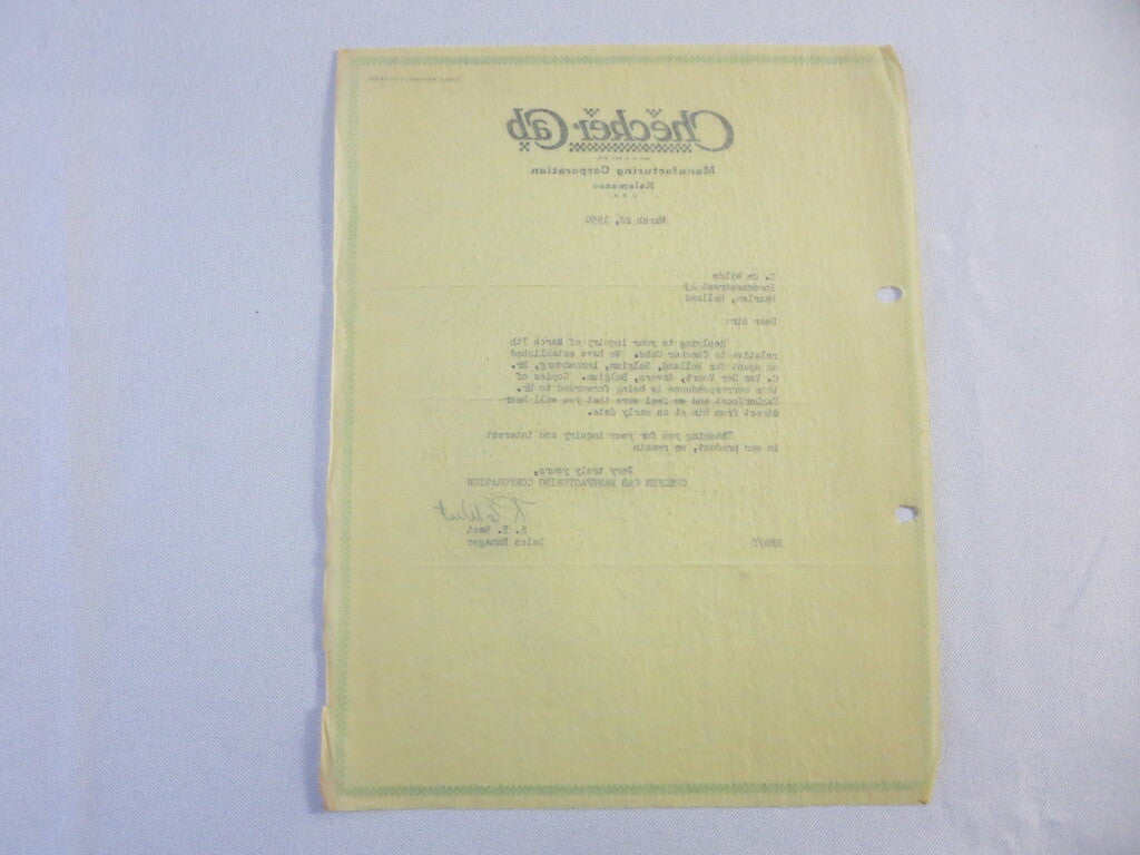1950 Checker Cab Manufacturing Corporation Car Company Letter Letterhead 
