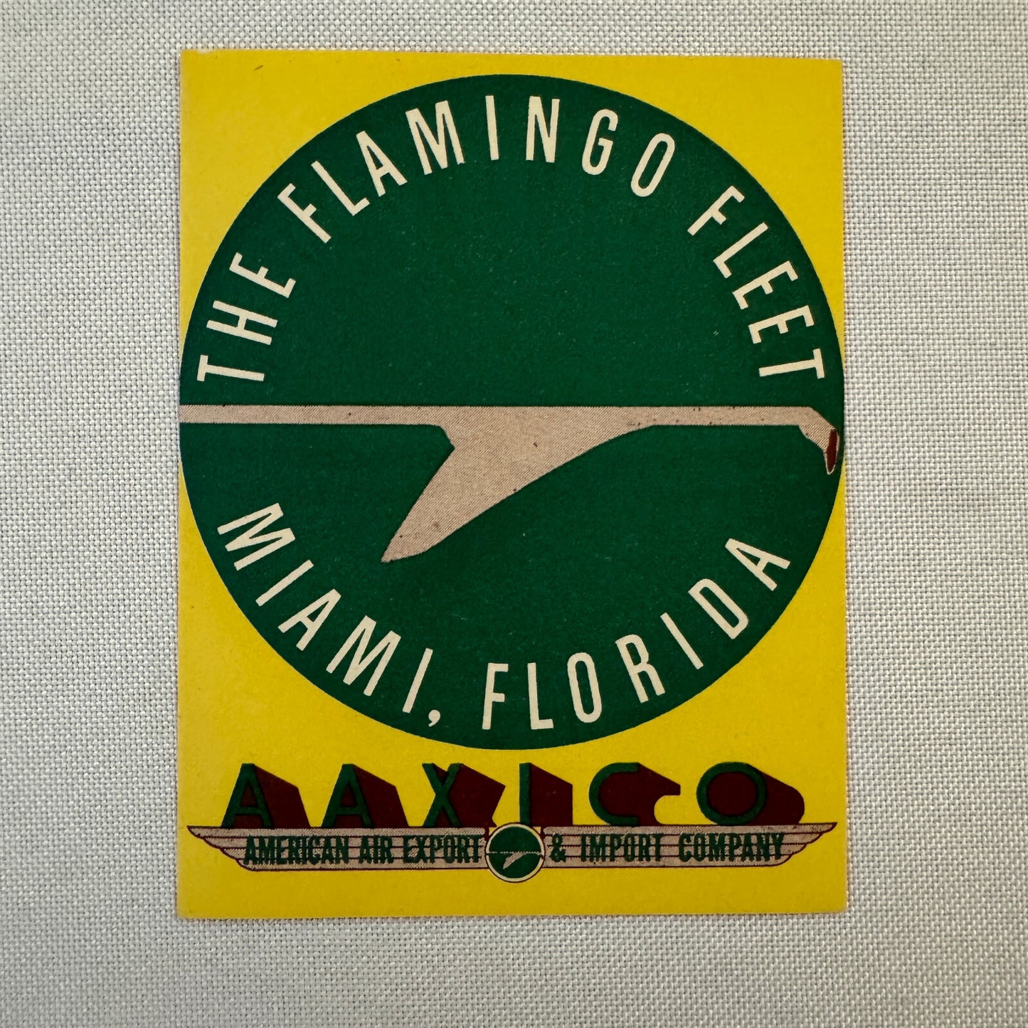 Vintage American Air Export Flamingo Fleet Aircraft Luggage Label Miami Florida