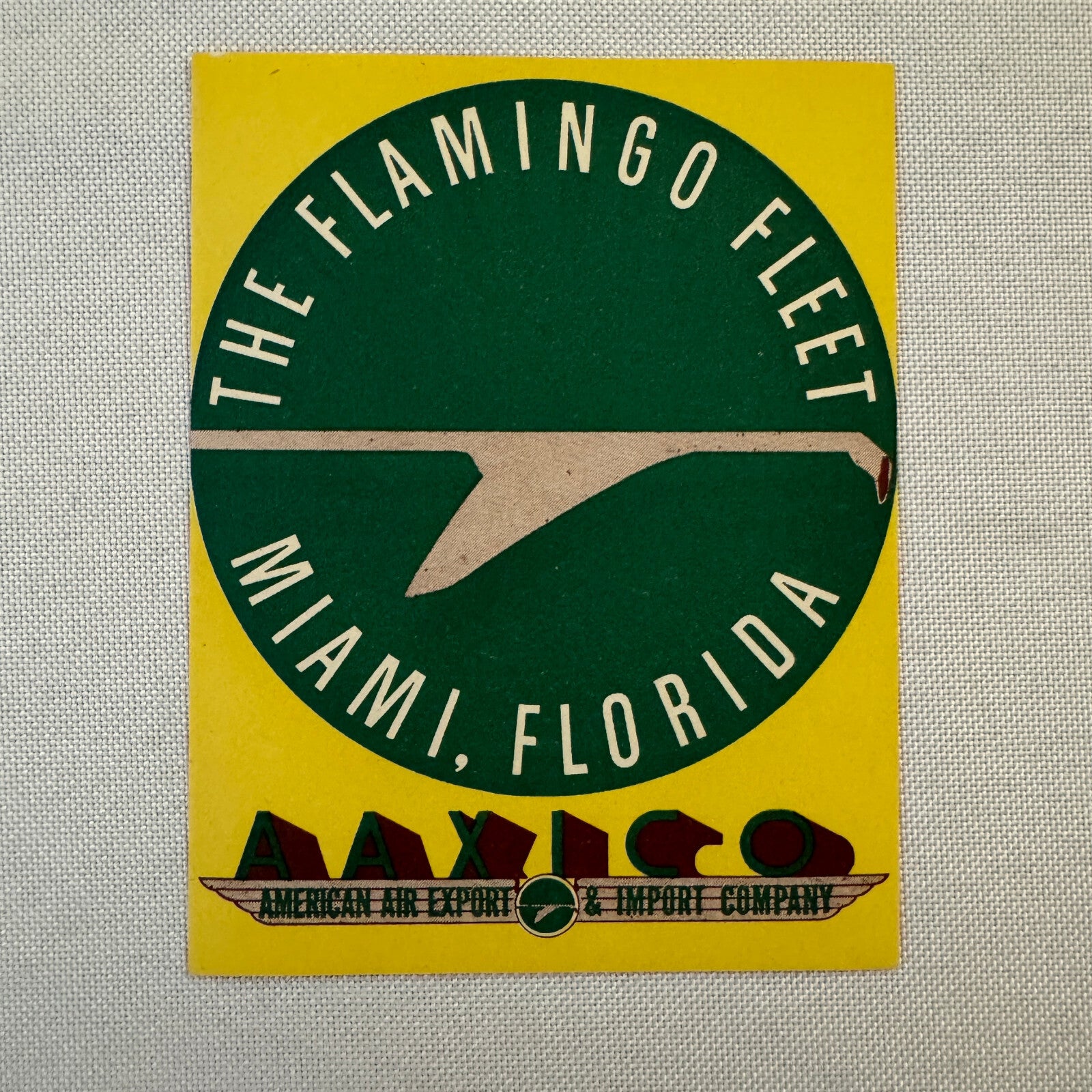 Vintage American Air Export Flamingo Fleet Aircraft Luggage Label Miami Florida