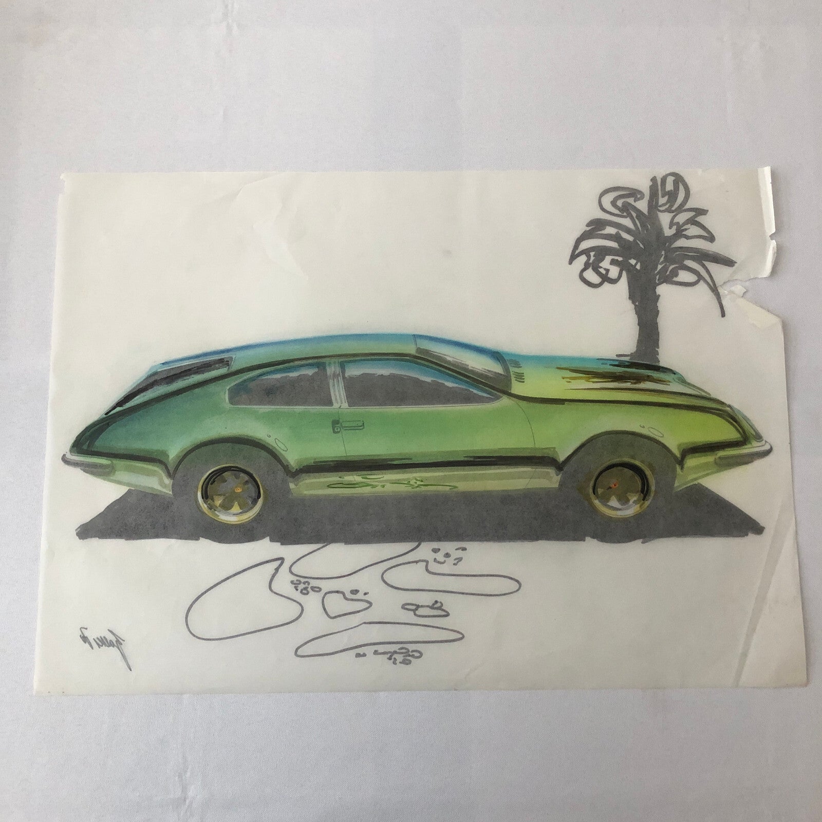 Styling Concept Car Illustration Art Drawing Sketch Vintage Original 1970 ?