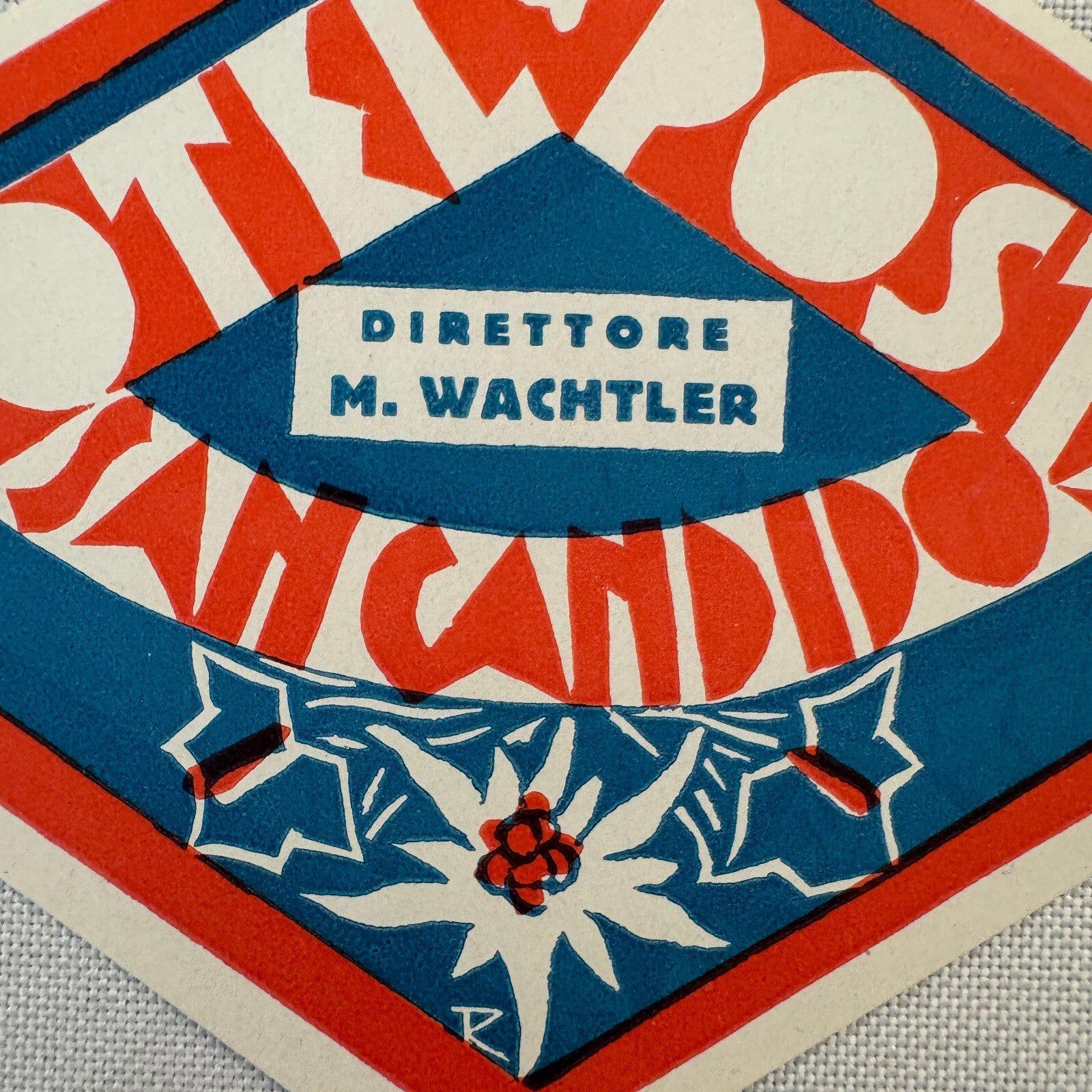 Vintage Travel Label Hotel Posta San Candidio Italy Italian