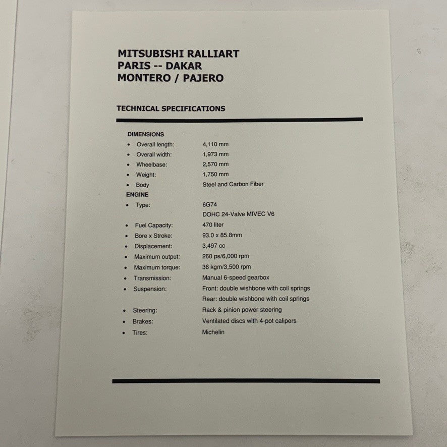 2001 Mitsubishi Concept Car Press Kit ASX Ralliart Montero Pajero Lancer