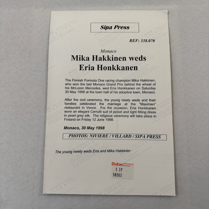 Mika Hakkinen Racing Driver Wedding Photo Photograph Monaco Eria Honkkanen