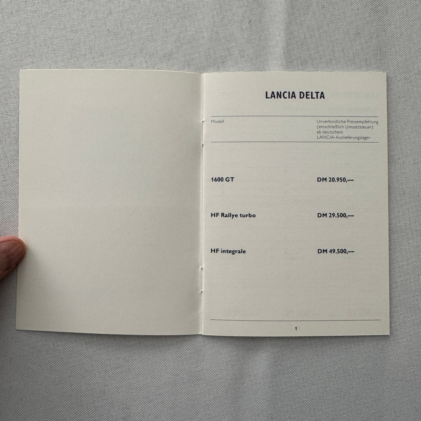 1990 Lancia Delta Price List GERMAN European Market Lancia Delta Integrale