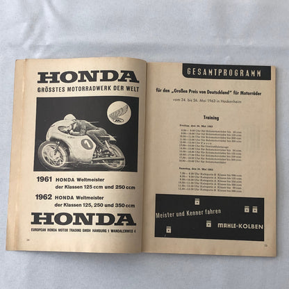 1963 Hockenheim Motorcycle Racing Grand Prix Race Program Book German