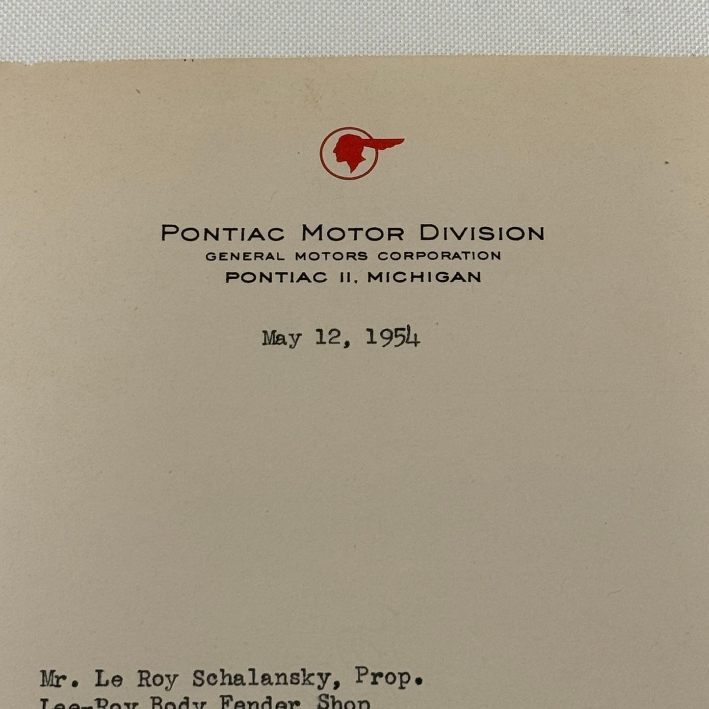1954 Pontiac Letter Letterhead Vintage Document Signed Director Public Relations
