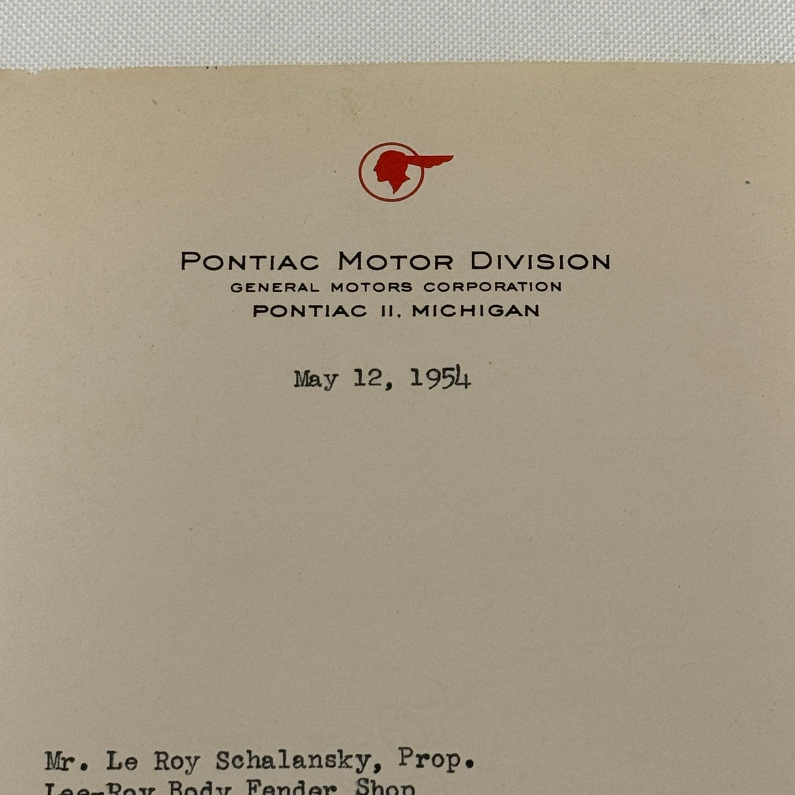 1954 Pontiac Letter Letterhead Vintage Document Signed Director Public Relations