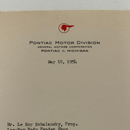 1954 Pontiac Letter Letterhead Vintage Document Signed Director Public Relations