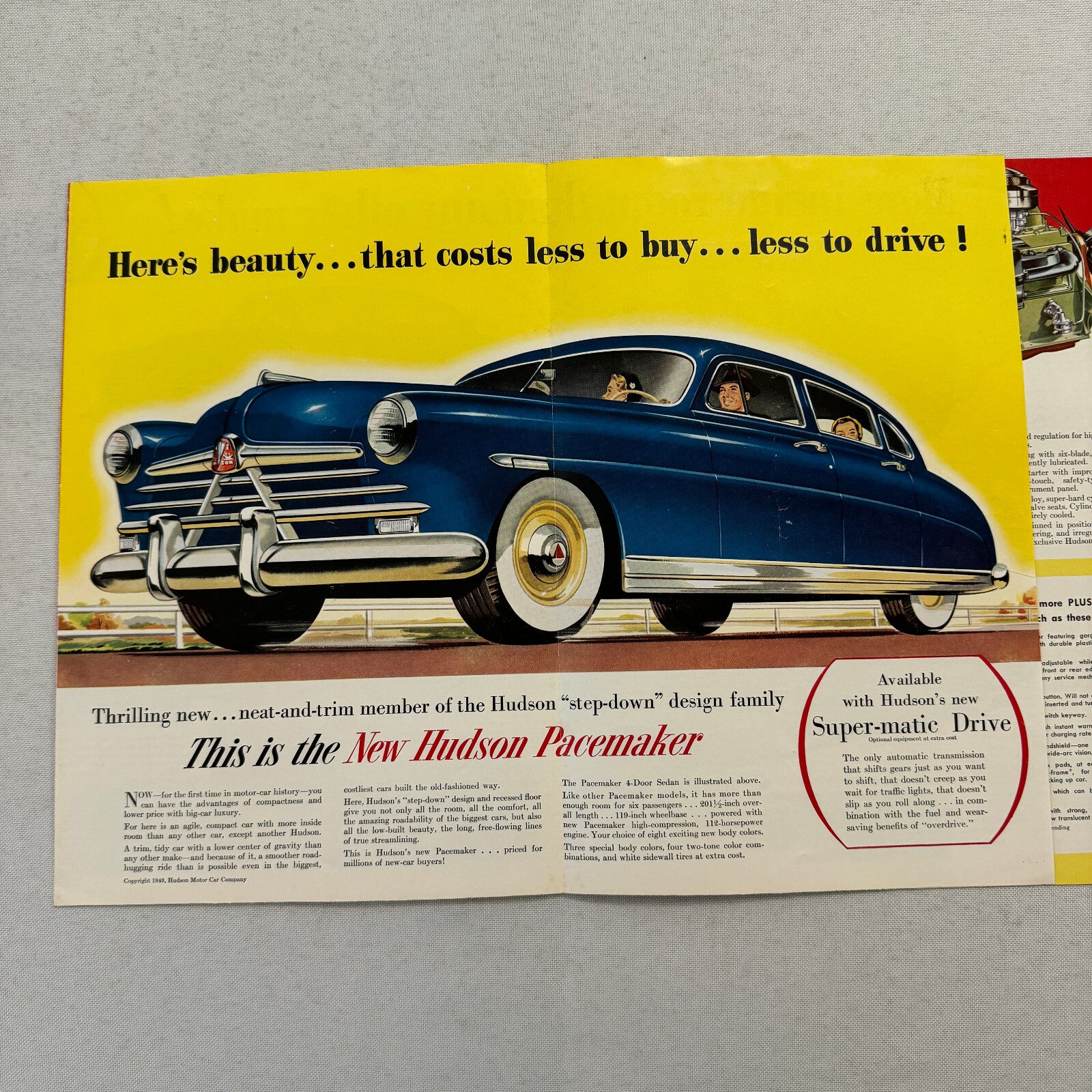 Hudson Pacemaker Car Sales Brochure Catalog Advertising Convertible Coupe Sedan