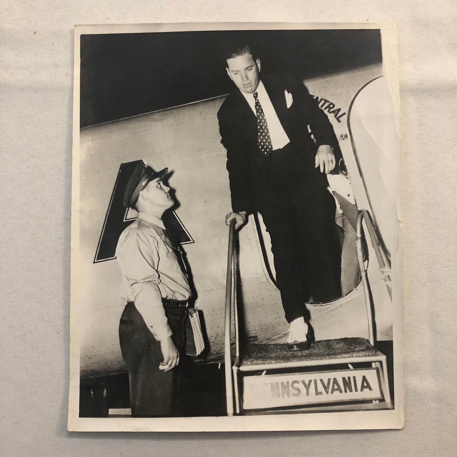 Baseball Player Dizzy Dean on Plane Airplane with Pilot Photo Photograph Vintage