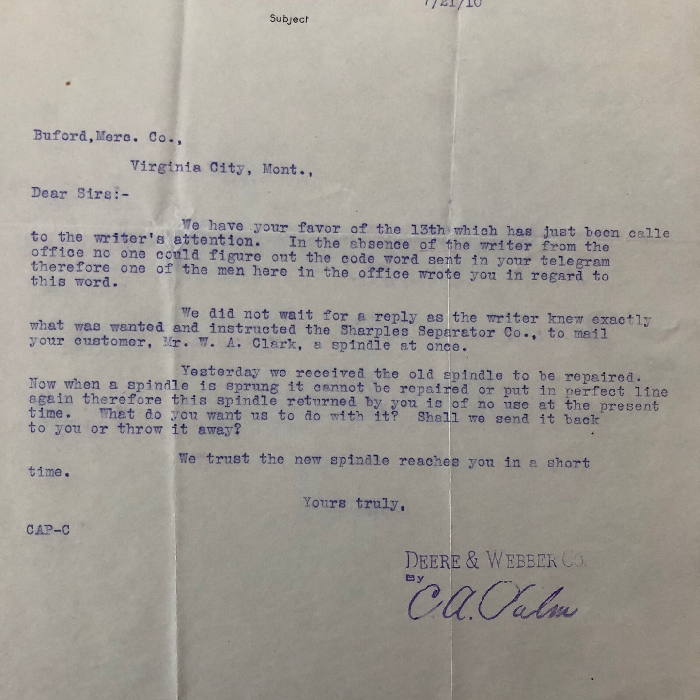 1910 John Deere and Webber Company Minneapolis Minnesota Letter Letterhead