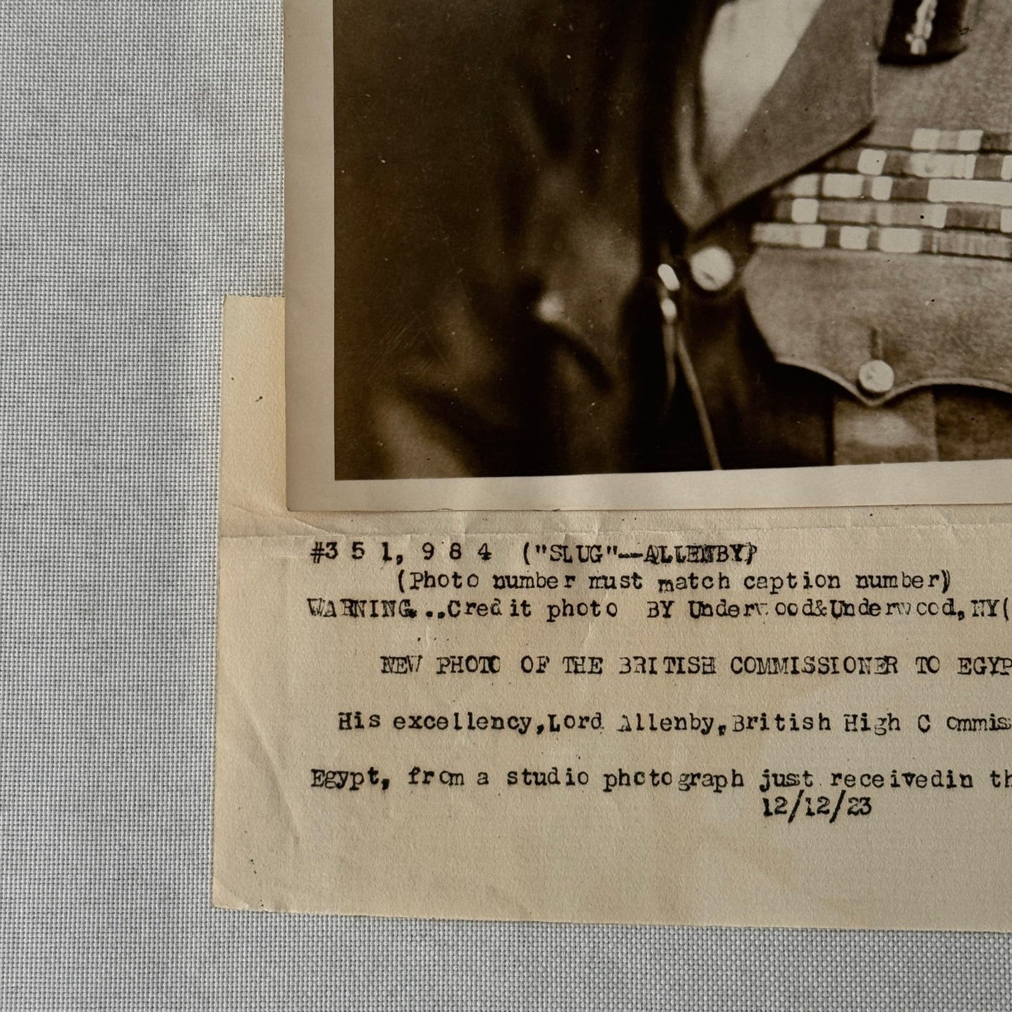 British High Commissioner to Egypt Lord Allenby Portrait Press Photo 1923