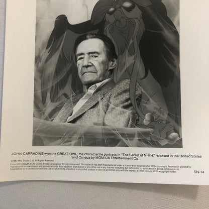 The Secret of Nimh JOhn Carradine Great Owl Movie Film Press Photo Photograph