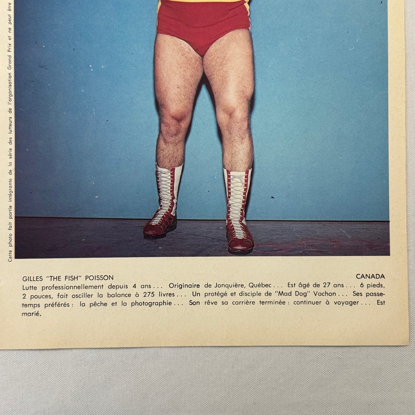 Vintage Wrestling Print Insert Gilles the Fish Poisson Quebec French 1973