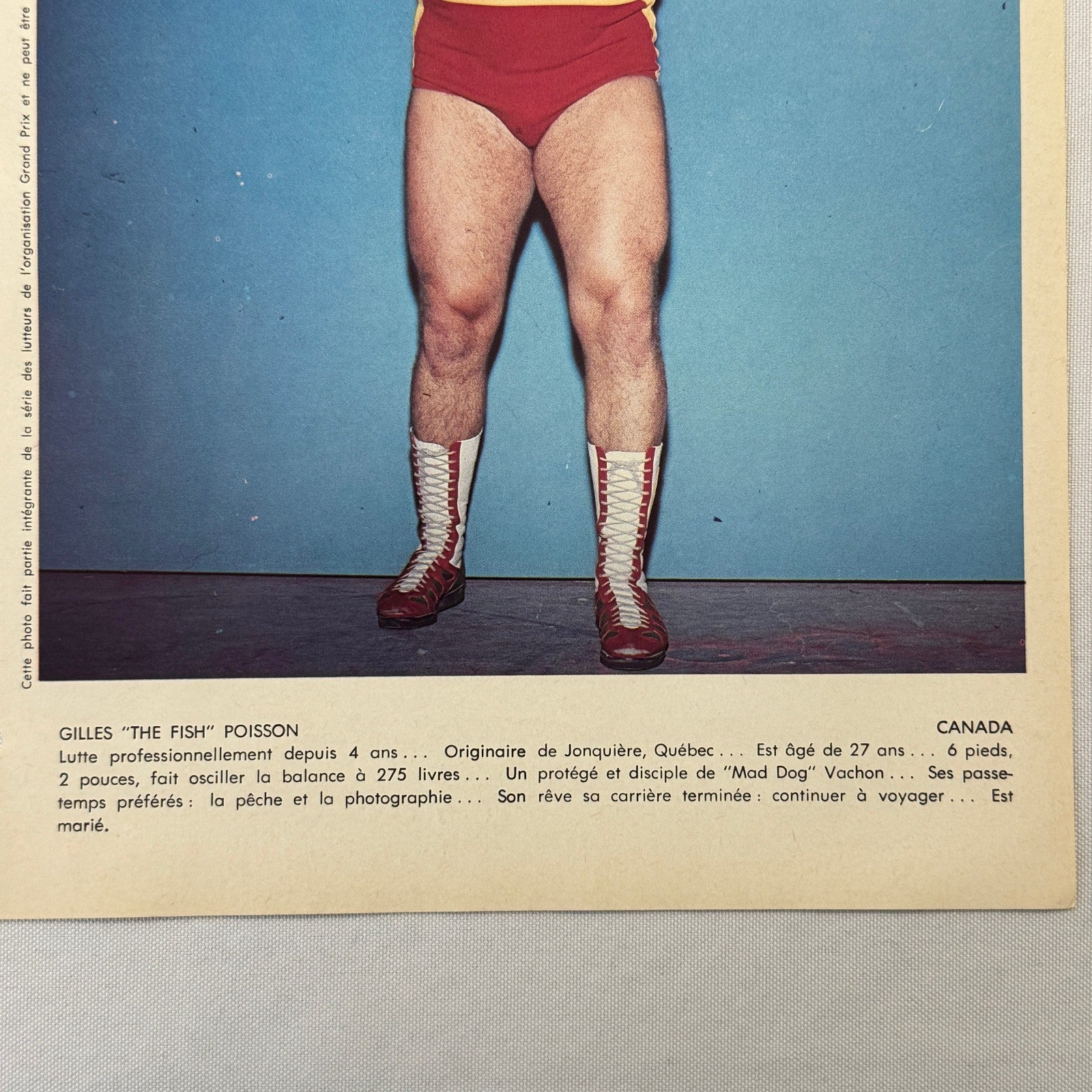 Vintage Wrestling Print Insert Gilles the Fish Poisson Quebec French 1973