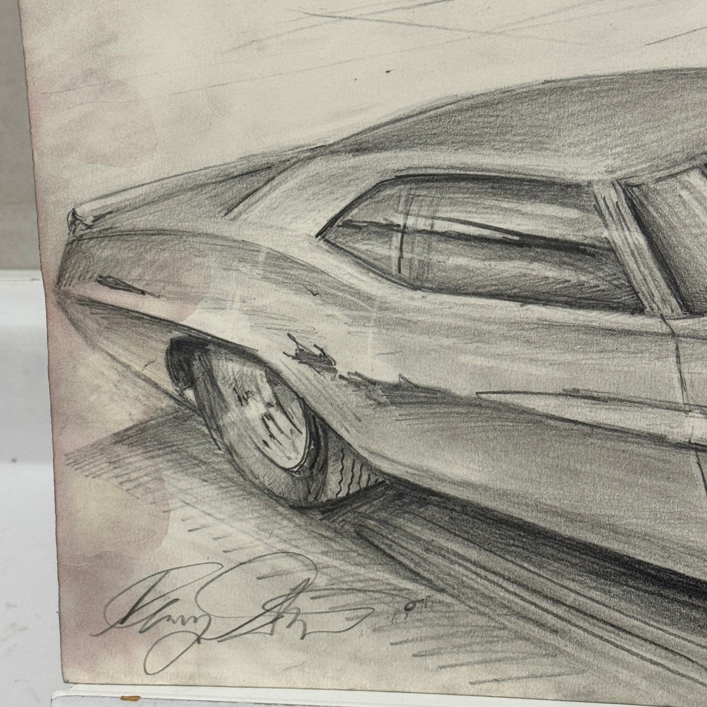 Chevrolet Camaro Vintage Car Illustration Drawing Sketch Original Art Signed