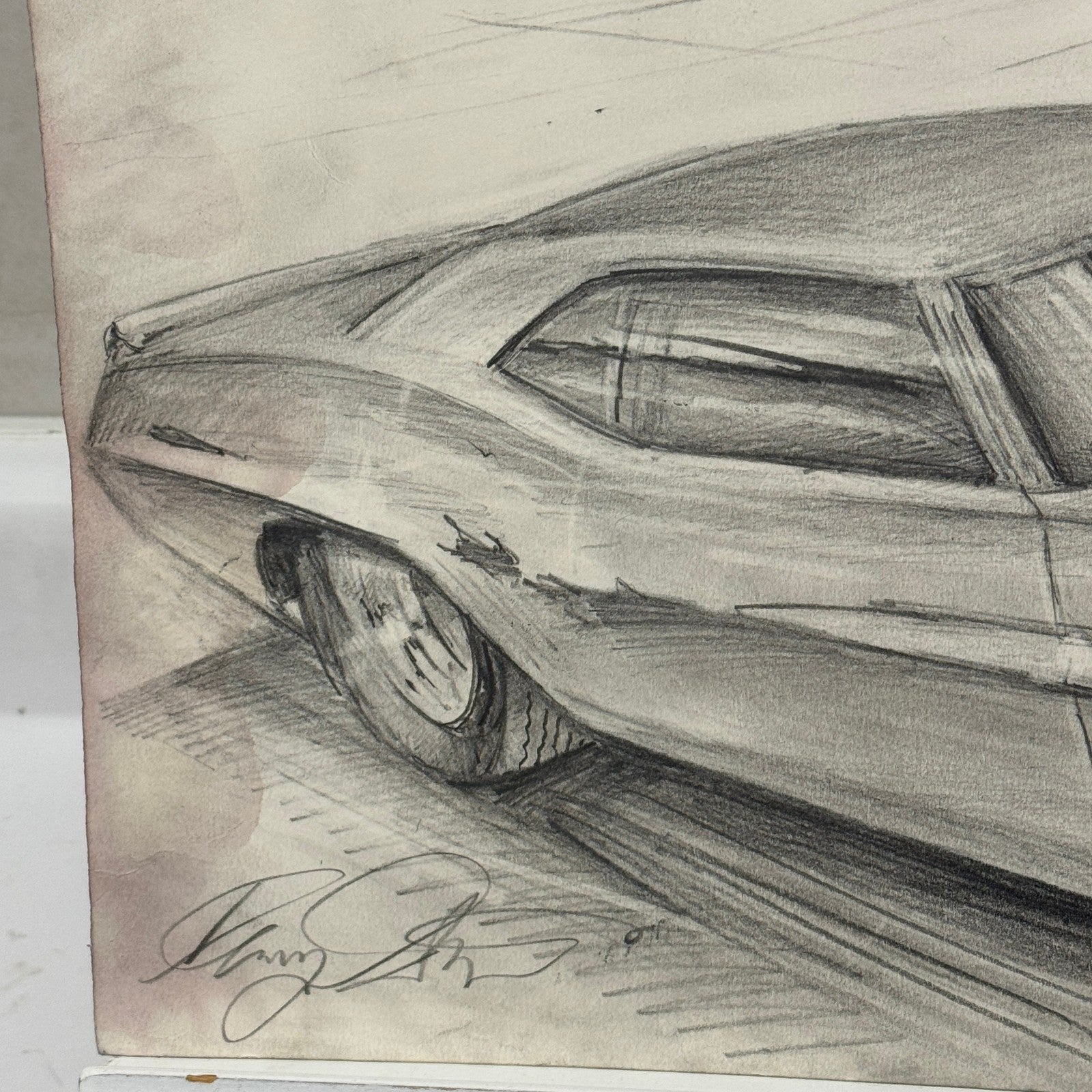 Chevrolet Camaro Vintage Car Illustration Drawing Sketch Original Art Signed
