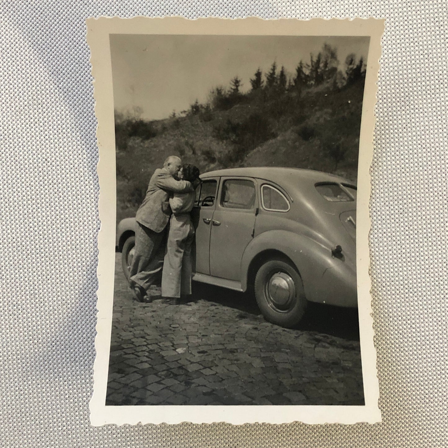 Vintage Photo Photograph Couple Kissing with Automobile - Tag AL22SM2