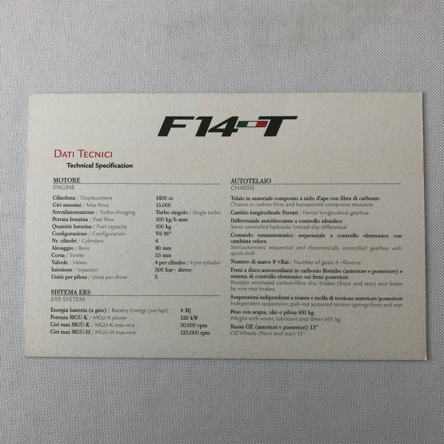 Ferrari F14-T Formula One Advertising Card Postcard Brochure F14 T F1 Car