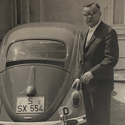 Vintage Photo Photograph Snapshot Man with VW Volkswagen Beetle Bug Car