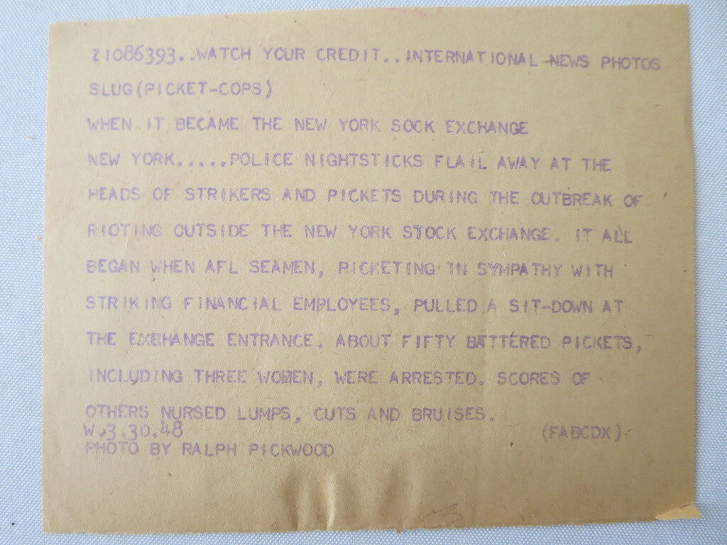 1948 Press Photo Photograph Police Beat Protesters New York Stock Exchange