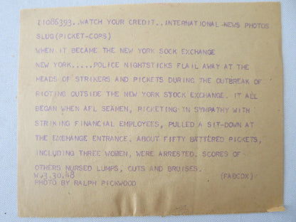 1948 Press Photo Photograph Police Beat Protesters New York Stock Exchange