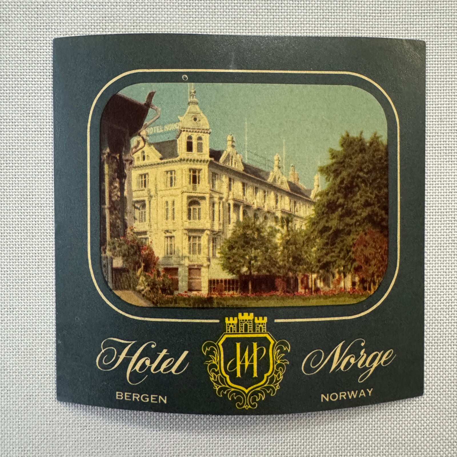 Vintage Hotel Travel Label Hotel Bergen Norway Norge