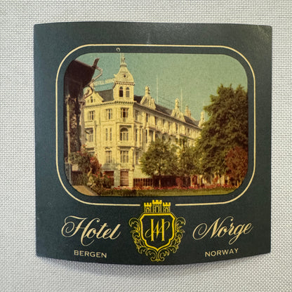 Vintage Hotel Travel Label Hotel Bergen Norway Norge