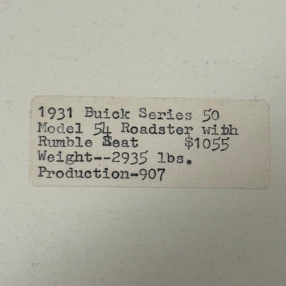 Vintage 1931 Buick Series 50 Model 54 Roadster Photo Photograph Modern Print