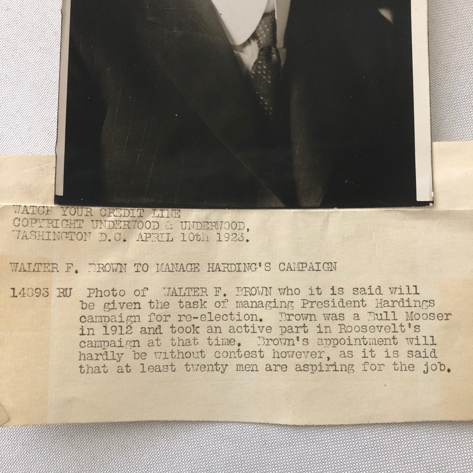Press Photo Photograph President Warren G Harding Campaign Manager 1923